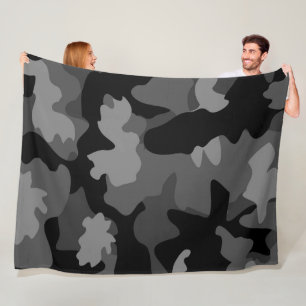 Grijs zwart camopatroon fleece deken