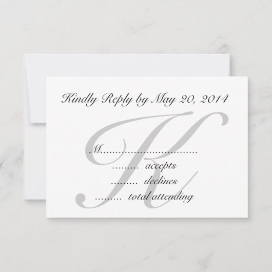 Grijs, Zwart, Eenvoudige Trouw-RSVP met Initiaal RSVP Kaartje (Achterkant)