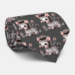 Grijs Zwart en Wit Modern Kawaii Schattige Zebras Stropdas