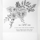 Grijs, zwart en wit waterverf bloemen bruiloft drieluik uitnodiging (Binnenkant midden)
