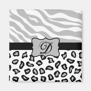Grijs, zwart en wit Zebra & Cheetah Persoonlijk Magneet