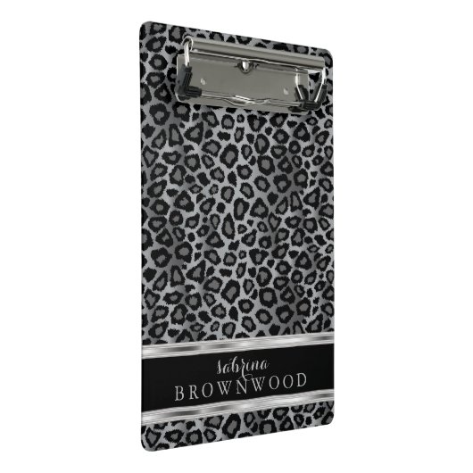 Grijs, Zwart en Zilver Leopard Huidpatroon Mini Klembord (Schuin)