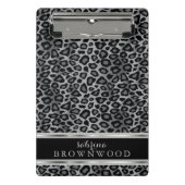 Grijs, Zwart en Zilver Leopard Huidpatroon Mini Klembord (Voorkant)