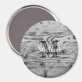 grijs zwart gebrand hout Monogram Magneet (Voorkant / Achterkant)
