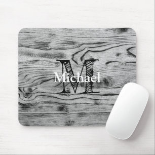 grijs zwart gebrand hout Monogram Muismat