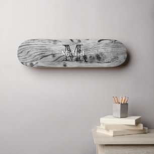 grijs zwart gebrand hout Monogram Skateboard