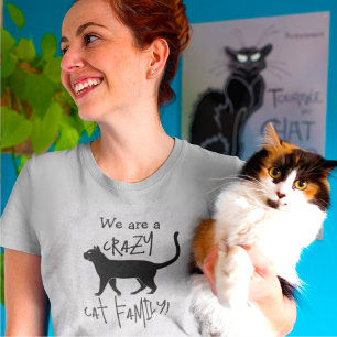 Grijs Zwart Gepersonaliseerde Crazy Cat Family T-shirt
