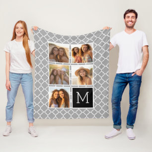 Grijs & Zwart Instagram 5 Foto Collage Monogram Fleece Deken
