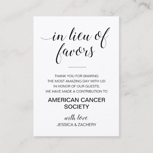 Grijs Zwart Lieu van Favorieten Charity Donatie Tr Plaatskaartje (Voorkant)