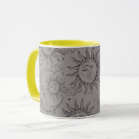 Grijs Zwart Magie Vintage Hemels Zon Maan Sterren