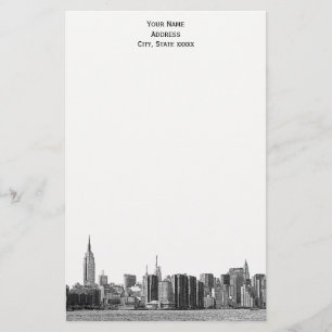 Grijs Zwart NYC Silhouette Etch 01 Schrijfpapier Briefpapier