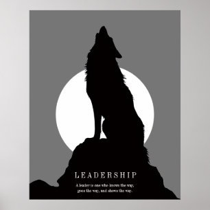 Grijs Zwart Pop Art Leiderschap Wolf Huilend Poster