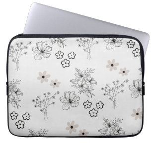 Grijs Zwart Retro Y2K Hippie Bloempatroon Laptop Sleeve
