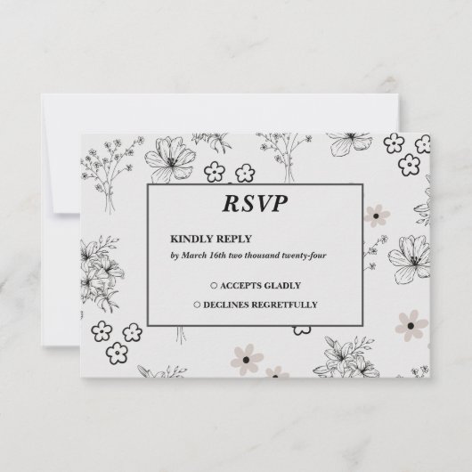 Grijs Zwart Retro Y2K Hippie Bloempatroon RSVP Kaartje (Voorkant)