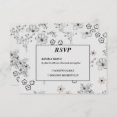 Grijs Zwart Retro Y2K Hippie Bloempatroon RSVP Kaartje (Voorkant / Achterkant)