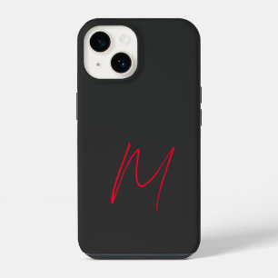 Grijs Zwart Rode Monogram Klassiek Schrift iPhone 14 Hoesje