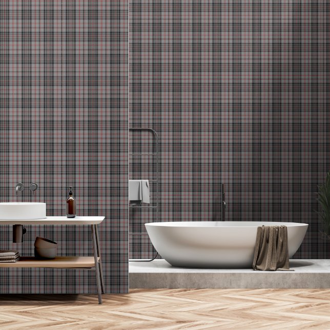 Grijs Zwart Rood Large Tartan Plaid Behang (Badkamer)