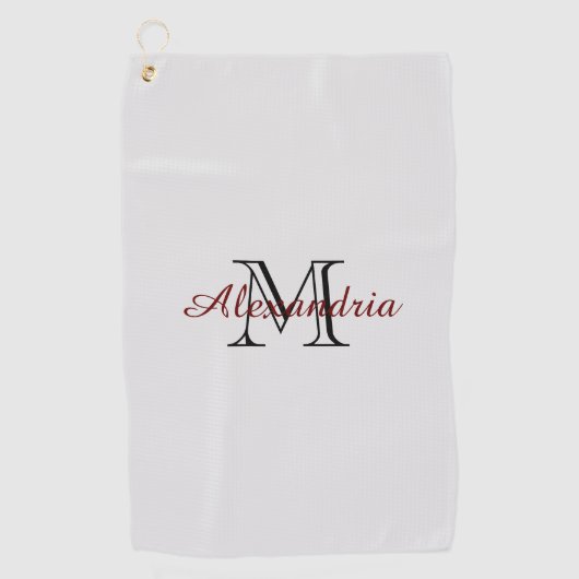 Grijs Zwart Rood Monogram Golfhanddoek (Voorkant)