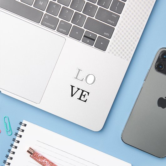 Grijs Zwart Script Liefde Bruiloft Sticker (Laptop met iPhone)
