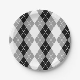 Grijs Zwart Wit Argyle Diamant Design  Papieren Bordje
