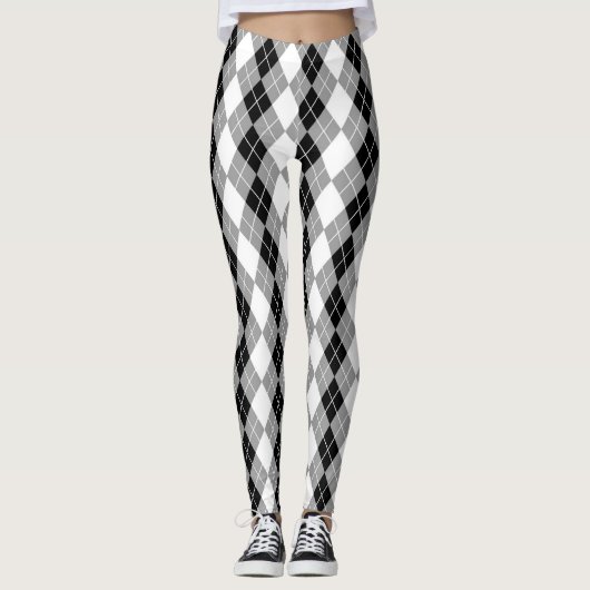 Grijs Zwart Wit Argyle Diamond Design Leggings (Voorkant)