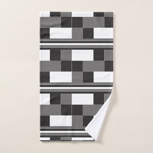 Grijs Zwart Wit Controleer Strepen Patroon Bad Handdoek (Handdoek)