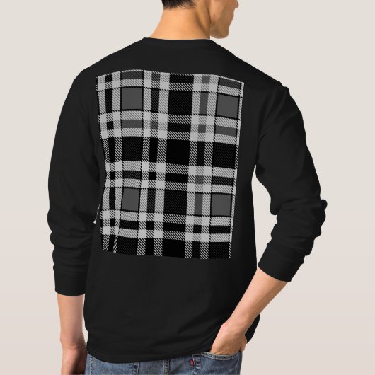Grijs Zwart Wit Flanel Plaid Tartan Design T-shirt (Achterkant)