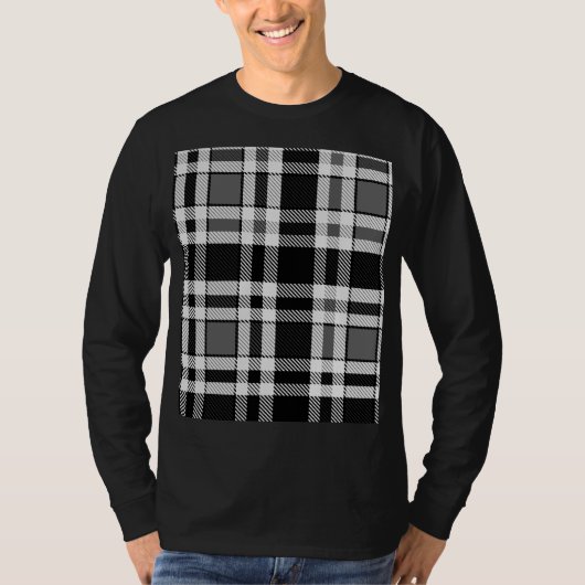Grijs Zwart Wit Flanel Plaid Tartan Design T-shirt (Voorkant)