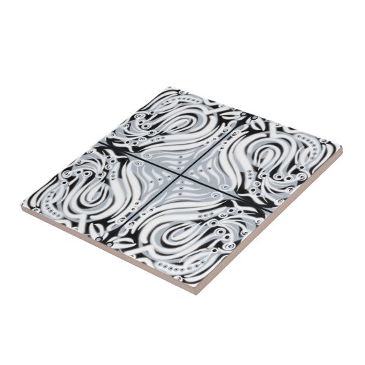 Grijs Zwart Wit Gebogen Abstract Patroon Tegeltje (Zijkant)