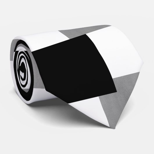 grijs zwart-wit Geometrisch blokpatroon Stropdas (Opgerold)