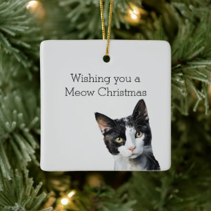 Grijs Zwart Wit Kitty Kat Keramisch Ornament