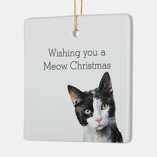 Grijs Zwart Wit Kitty Kat Keramisch Ornament (Links)