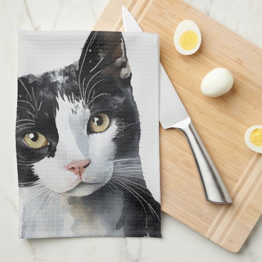 Grijs Zwart Wit Kitty Kat Theedoek (Quarter Fold)