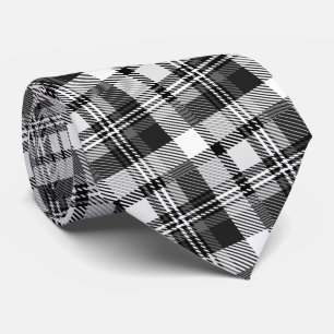 Grijs Zwart Wit Madras Plaid Ontwerp Stropdas