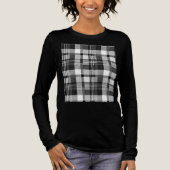 Grijs Zwart Wit Madras Plaid Ontwerp Tri-Blend Shirt (Voorkant)