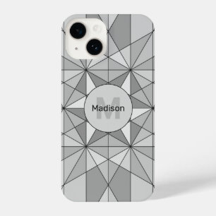 Grijs zwart wit Mosaic Triangle Monogram iPhone 14 Hoesje