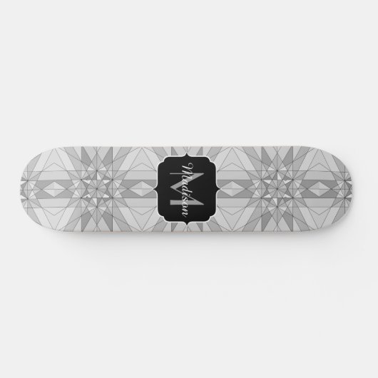 Grijs zwart wit Mosaic Triangle Monogram Skateboard (Horizontaal)