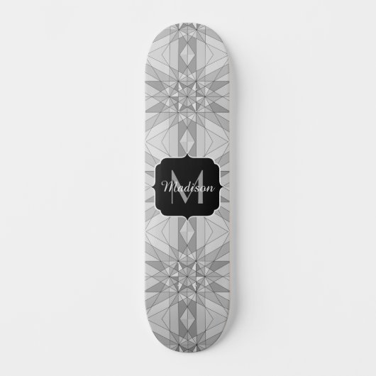 Grijs zwart wit Mosaic Triangle Monogram Skateboard (Voorkant)