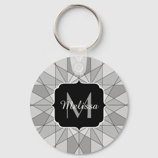 Grijs zwart wit Mosaic Triangle Monogram Sleutelhanger (Voorkant)