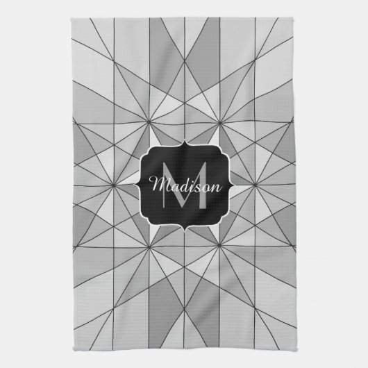 Grijs zwart wit Mosaic Triangle Monogram Theedoek (Verticaal)