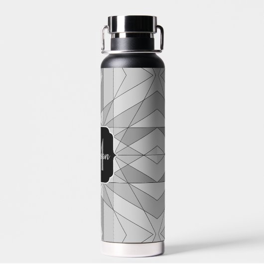 Grijs zwart wit Mosaic Triangle Monogram Waterfles (Achterkant)