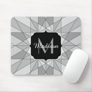 Grijs zwart wit Mozaïek Driehoek Patroon Monogram Muismat