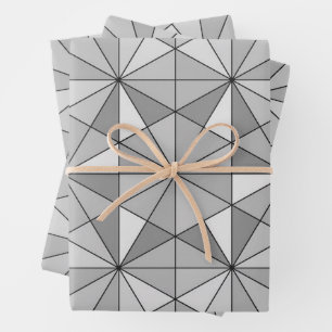 Grijs zwart wit Mozaïek Driehoek retro Patroon Inpakpapier Vel