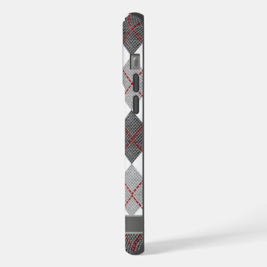 Grijs Zwart Wit Rood Argyle Patroon iPhone Hoesje (Linkerkant)