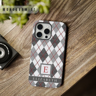  Grijs Zwart Wit Rood Argyle Patroon iPhone 15 Pro Max Hoesje