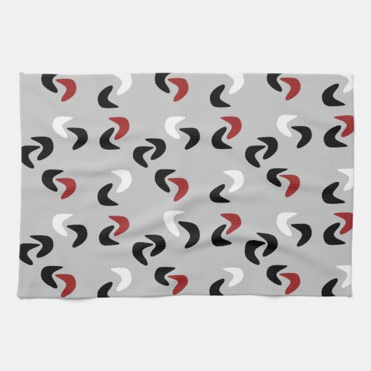 Grijs, zwart, wit, rood Boomerang Mod Retro Theedoek (Horizontaal)