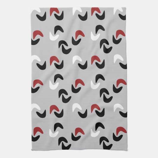 Grijs, zwart, wit, rood Boomerang Mod Retro Theedoek (Verticaal)