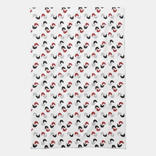 Grijs, zwart, wit, rood Boomerang Mod Retro Theedoek (Verticaal)