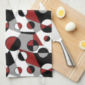 Grijs ,zwart, wit, rood Geometrische Mod Retro Theedoek (Quarter Fold)