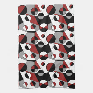 Grijs ,zwart, wit, rood Geometrische Mod Retro Theedoek